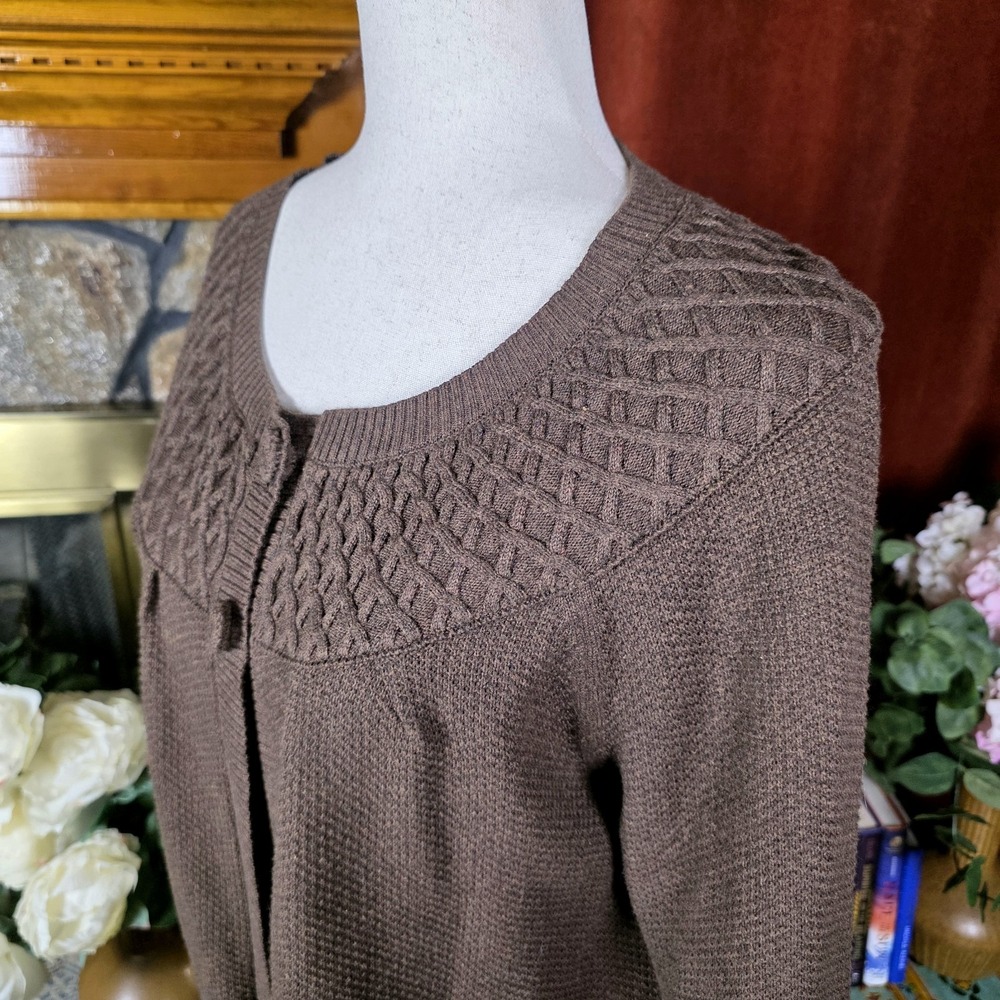 Croft & Barrow Cabincore Cable Knit Neutral Sweater Lagenlook‎ 100% Cotton Large - Picture 6 of 14